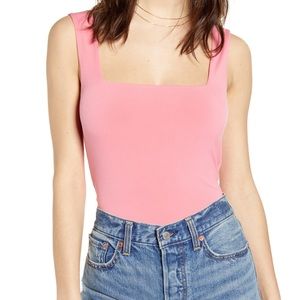 Leith Pink Square Neck Crop Tank Top